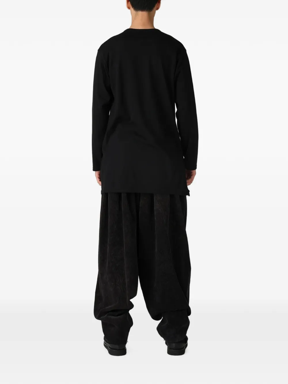 Yohji Yamamoto T-shirt met zijsplit en grafische print Zwart