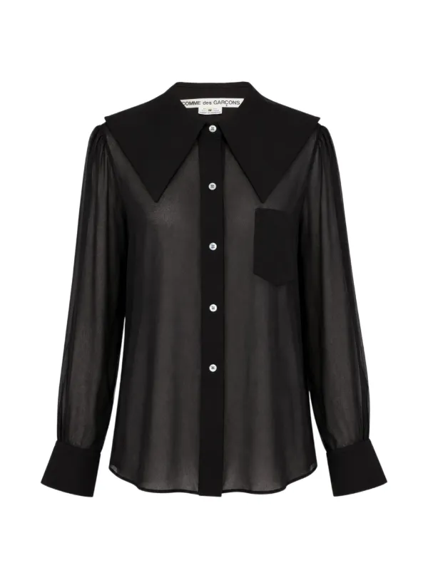 Comme des Garçons Sheer Oversized-collar Blouse in Black