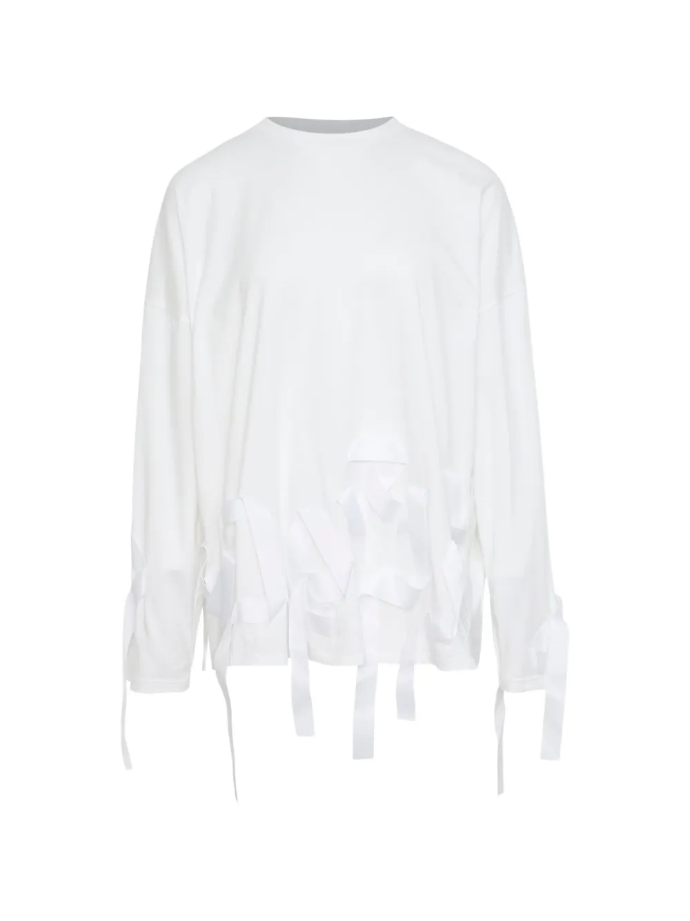 Enföld ribbon-embellished long-sleeve T-shirt - Bianco