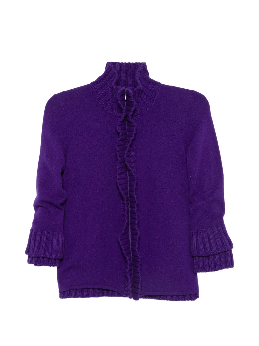 Pre-owned Miu Miu 2000s Ruffled-trim Cardigan And Sweater Set In Purple
