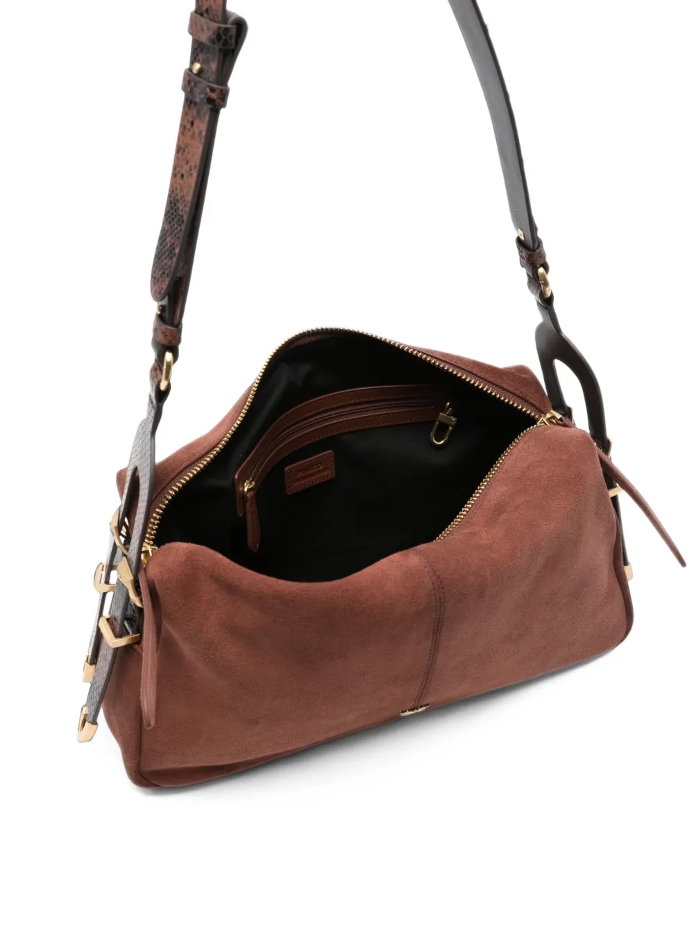 PINKO Suède schoudertas met slangen-effect Bruin