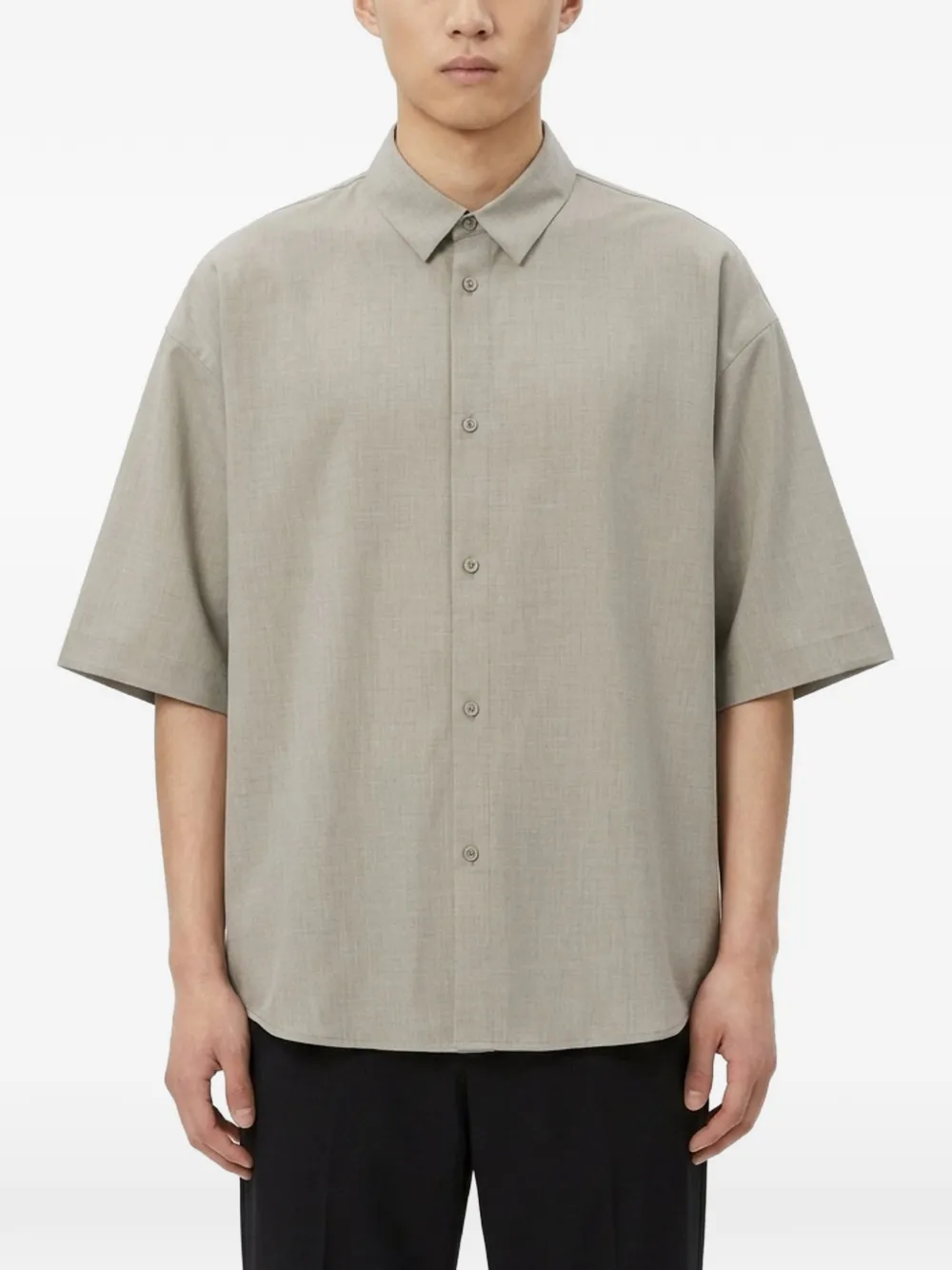 FEAR OF GOD ESSENTIALS silk-blend 3 4 sleeve button-up shirt Grijs