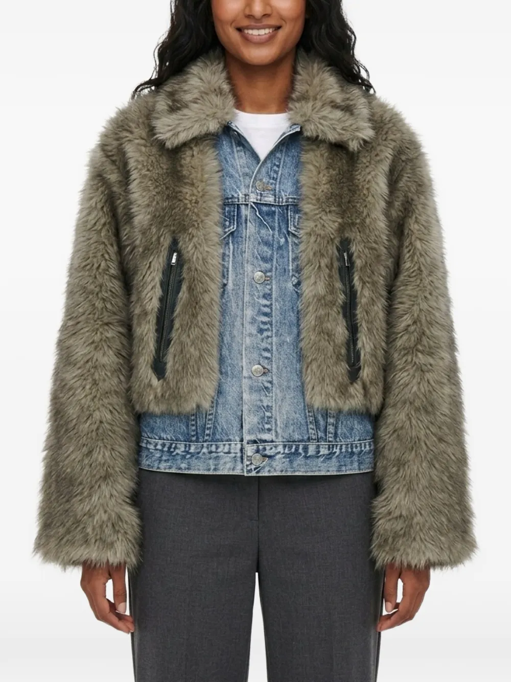 Andersson Bell faux-fur denim jacket Grijs