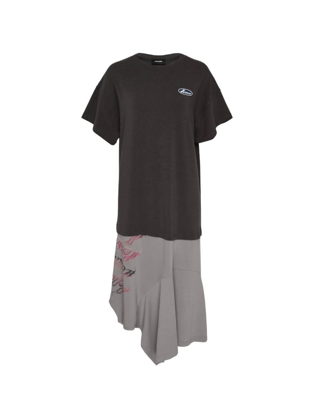 We11done logo-print layered midi dress - Grigio