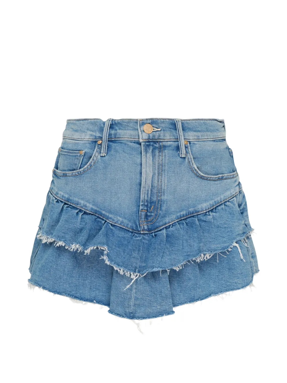 MOTHER Ruffle My Feathers denim mini skirt - Blu
