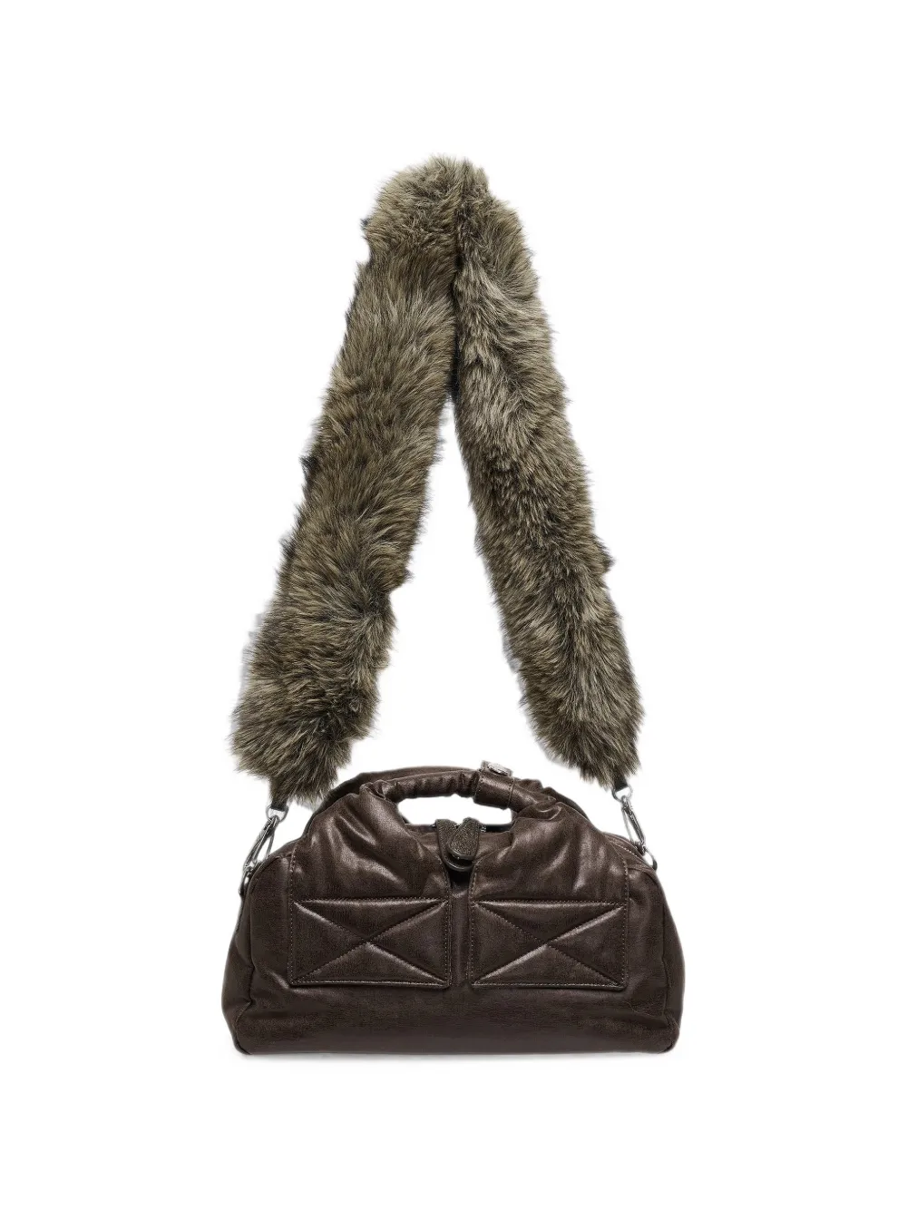 Open YY faux-fur strap tote bag - Marrone