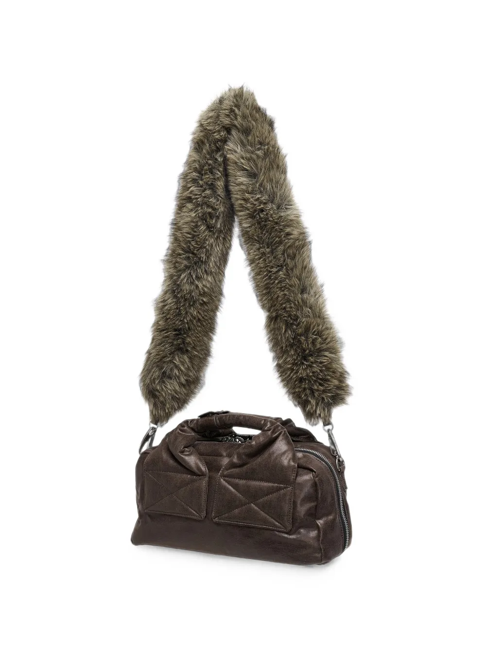 Open YY shopper met bandje van imitatiebont Bruin
