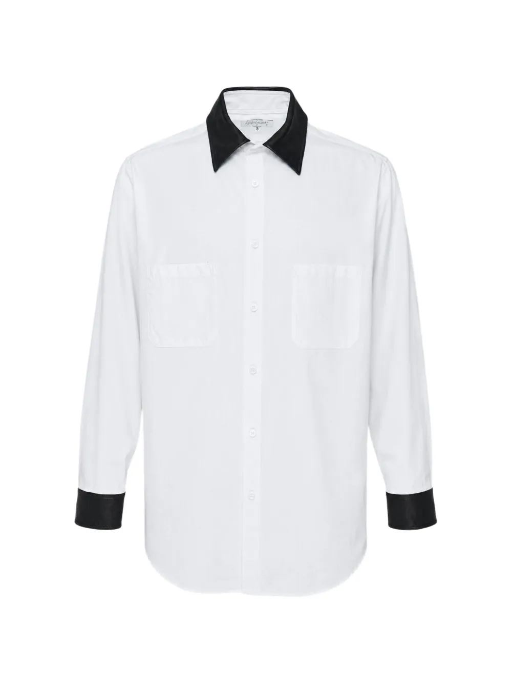 Yohji Yamamoto leather-trim long-sleeve shirt - Weiß