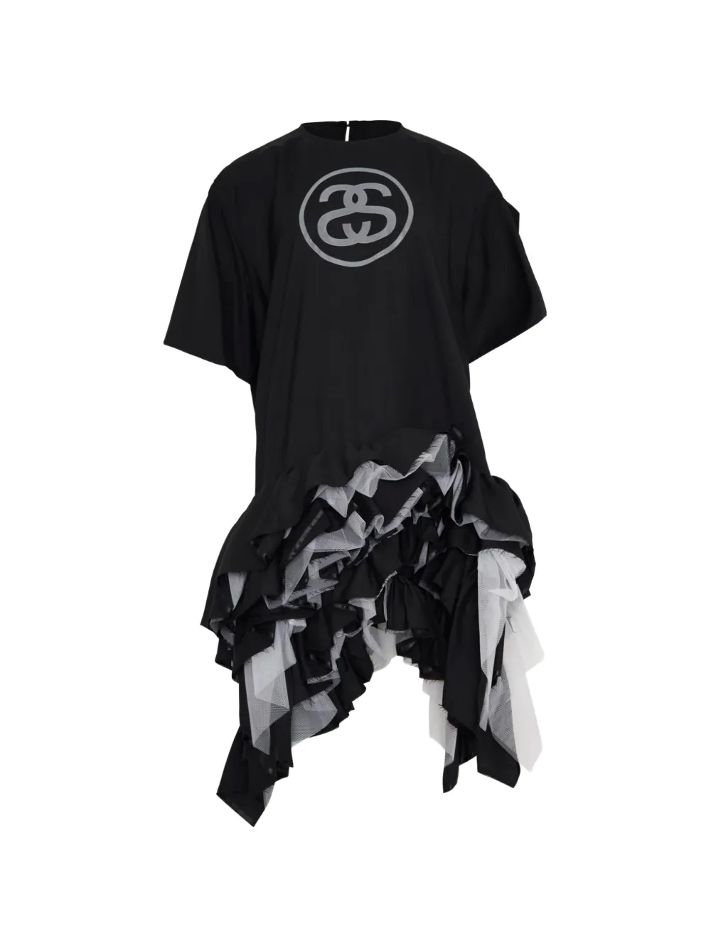 Junya Watanabe graphic-print ruffled mini dress - Schwarz