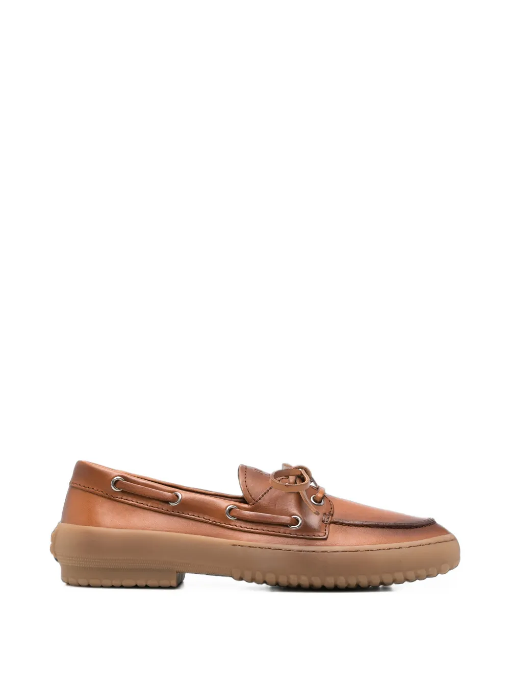 Miu Miu lace-up leather boat shoes - Marrone