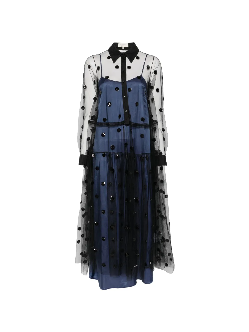 Psophia Sequin-embellished Tulle-overlay Midi Dress In Blue
