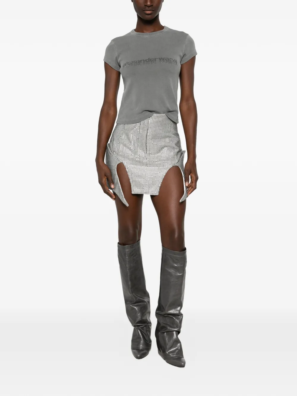 MITILIANE COUTURE rhinestone-embellished cut-out mini skirt Zilver