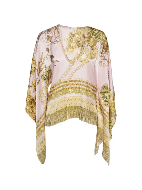 La Perla Baroque Chain-print kimono-sleeve blouse