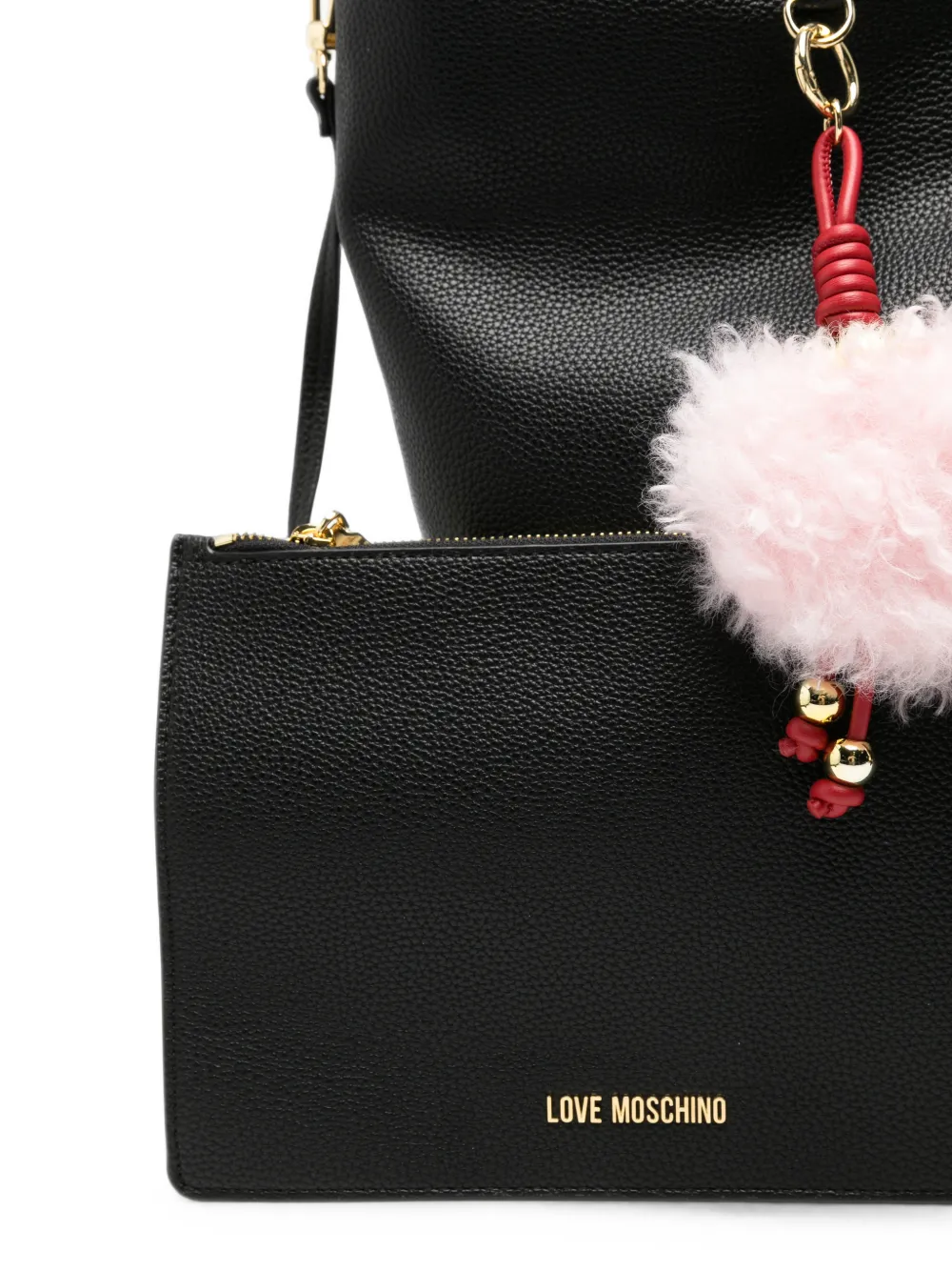 Love Moschino logo-plaque pompom-detail tote bag Zwart