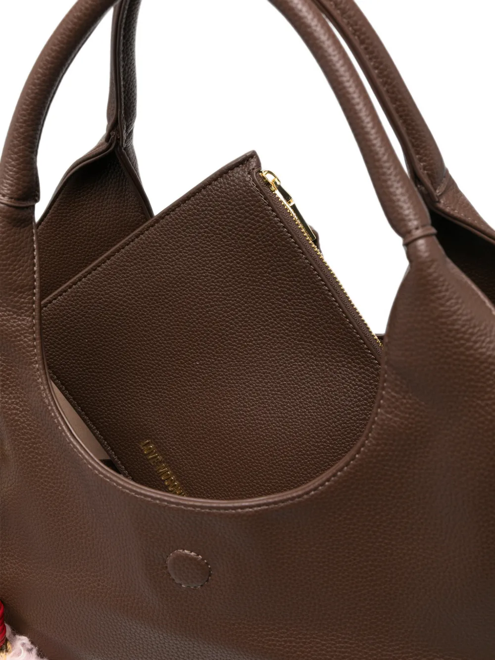 Love Moschino shopper met pompon-bedel en logoplakkaat Bruin