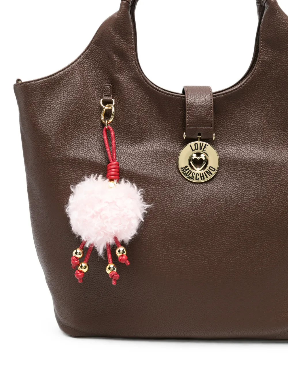 Love Moschino shopper met pompon-bedel en logoplakkaat Bruin