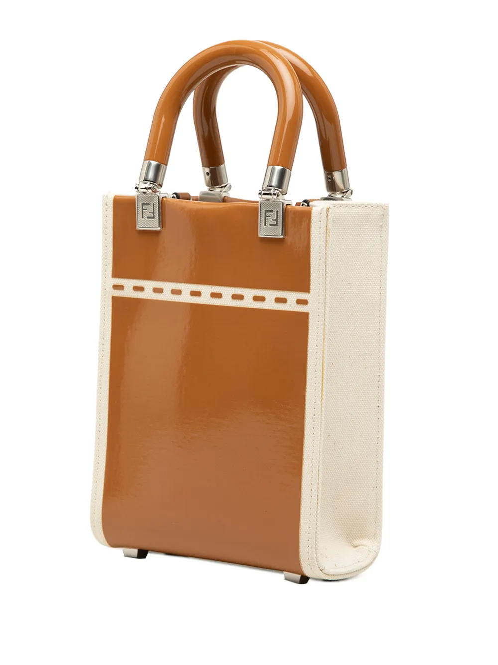 Fendi Pre-Owned 2010-2026 Sunshine lakleren en canvas mini-shopper Bruin