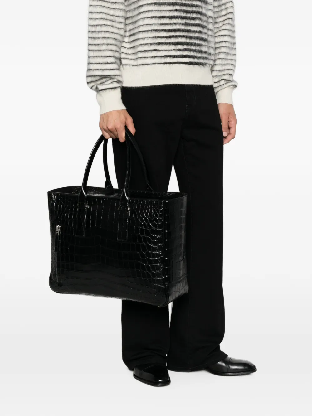 TOM FORD Leren shopper met krokodillen-reliëf Zwart