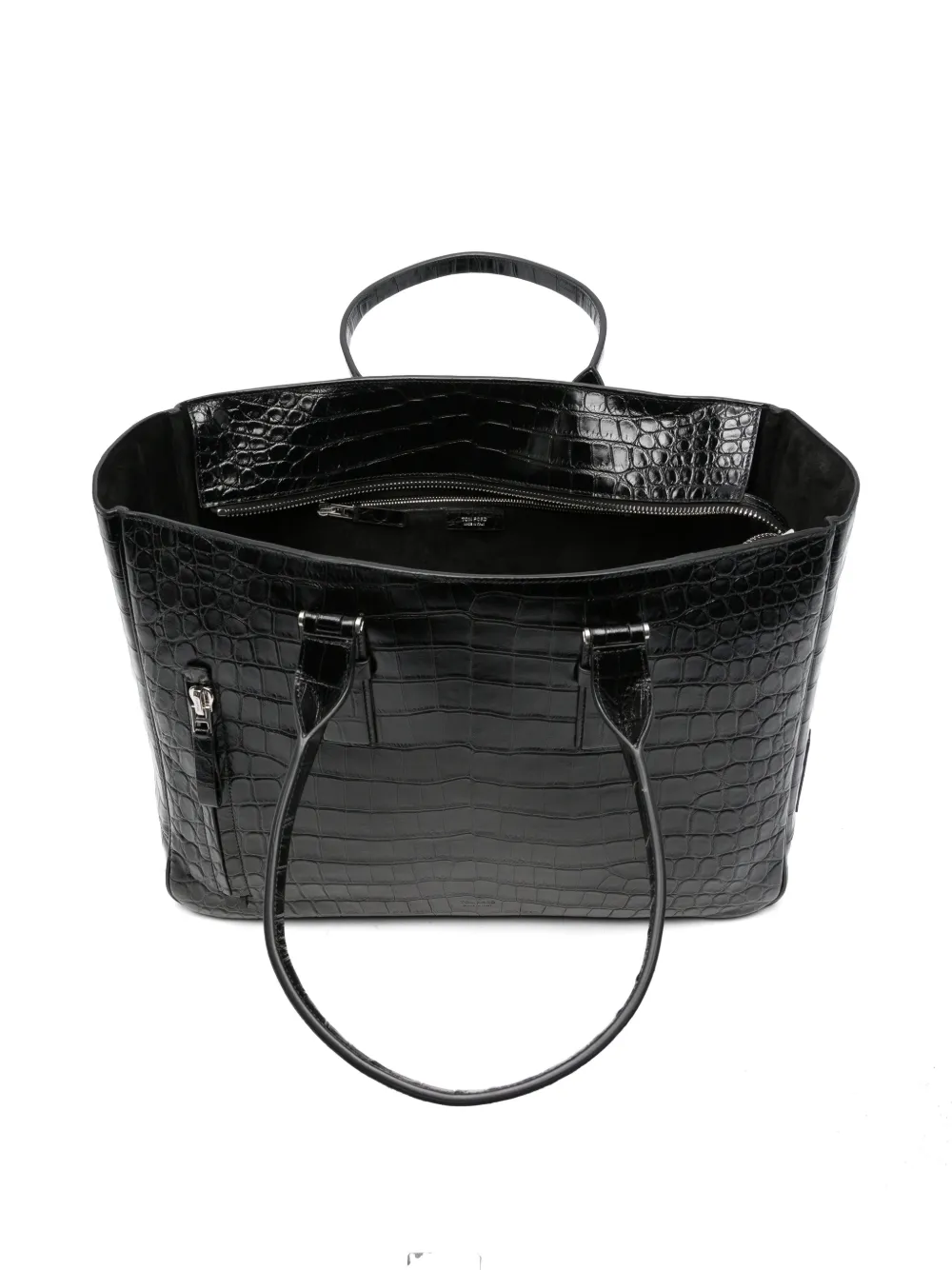 TOM FORD Leren shopper met krokodillen-reliëf Zwart