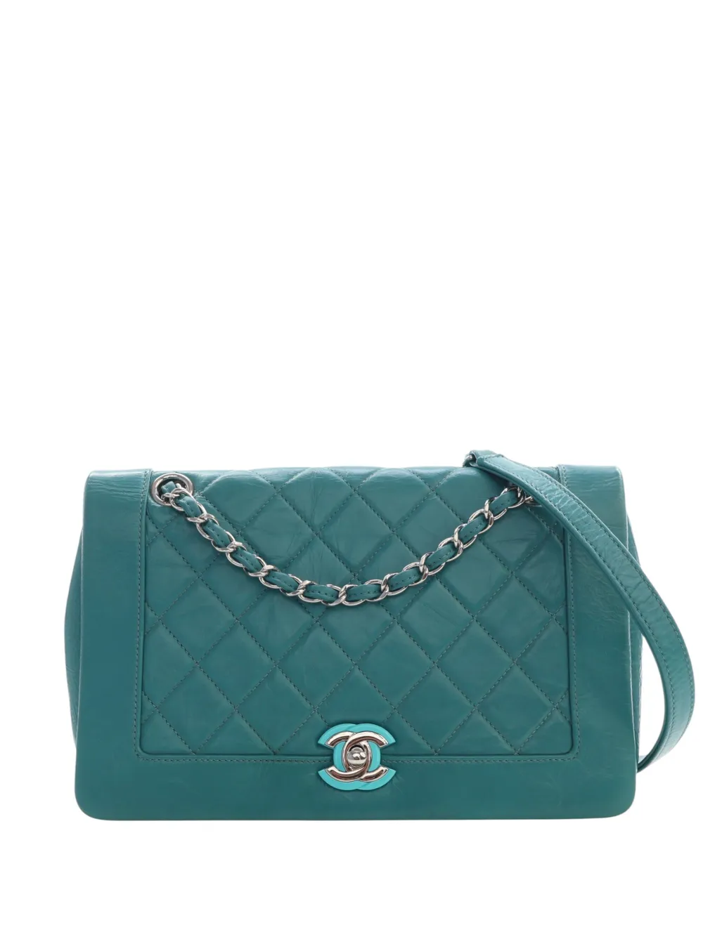 CHANEL Pre-Owned Borsa a tracolla media Bi in pelle di vitello con effetto stropicciato e battente 2018 - Blu