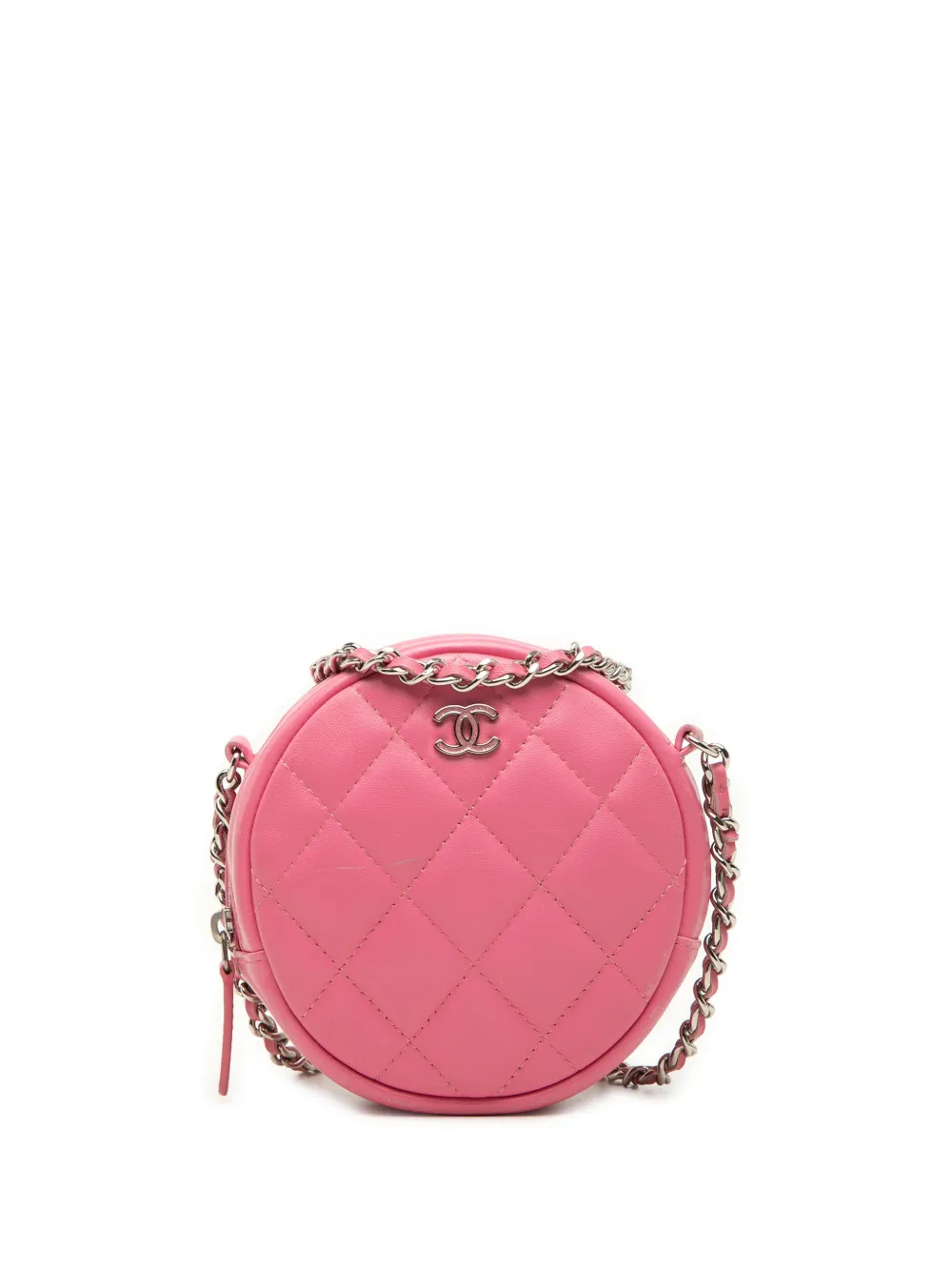 CHANEL Pre-Owned Clutch CC rotonda in pelle di agnello trapuntata con catena 2018-2019 - Rosa