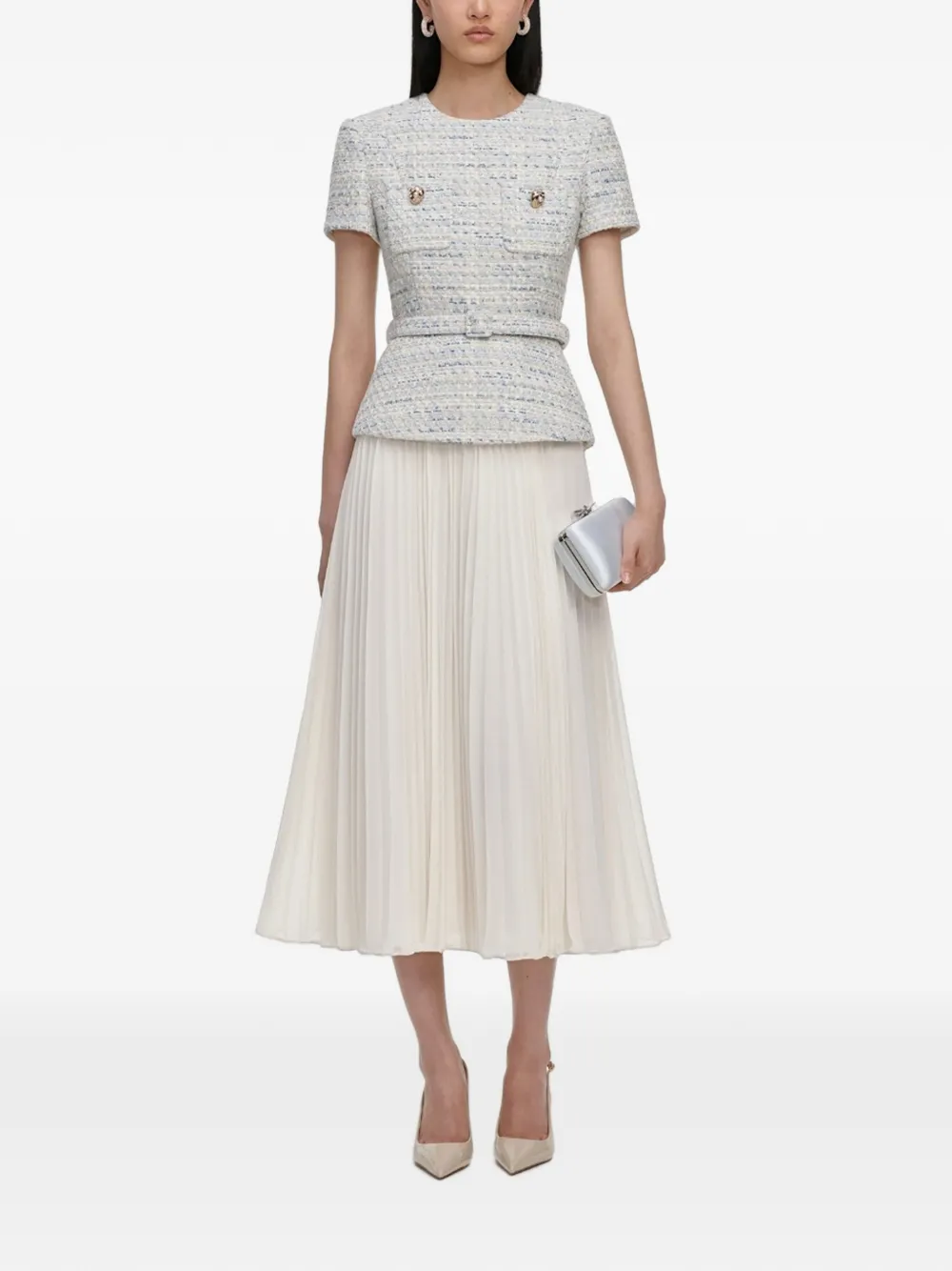Self-Portrait bouclé chiffon midi dress