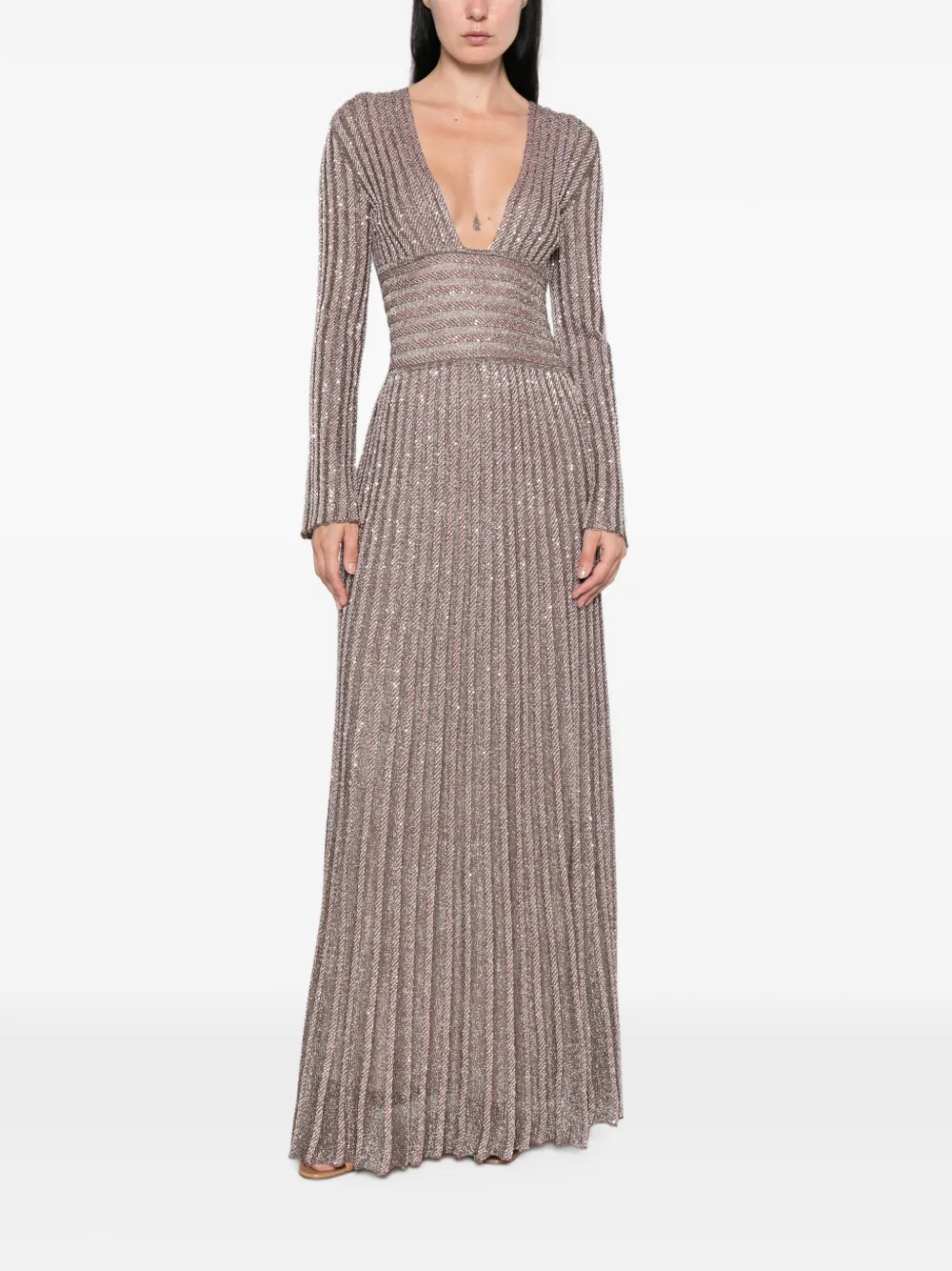 Missoni Maxi-jurk met lange mouwen en diepe hals Bruin
