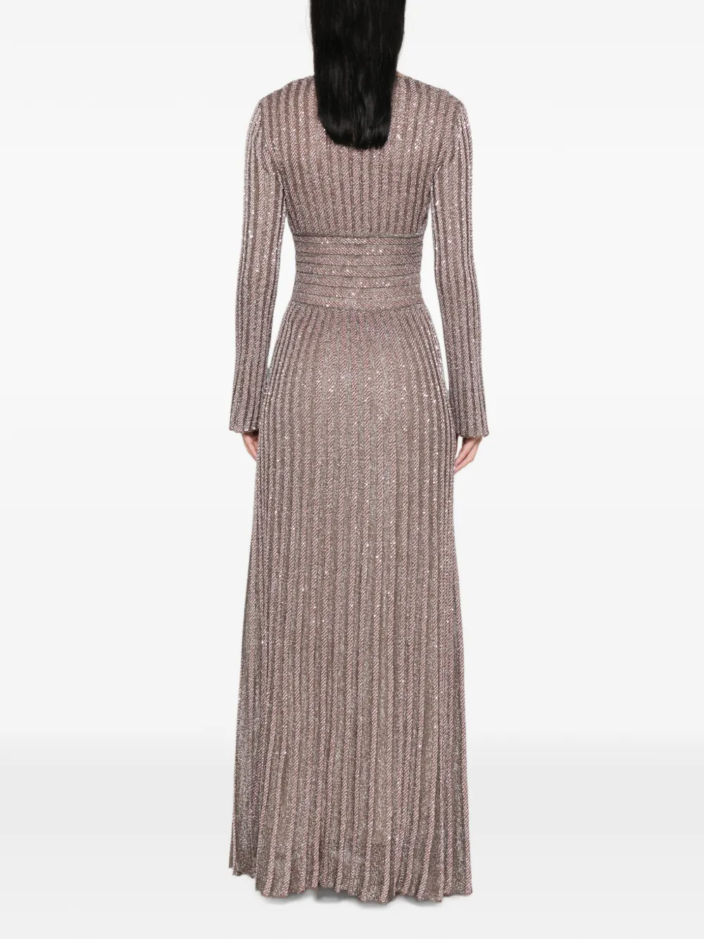 Missoni Maxi-jurk met lange mouwen en diepe hals Bruin