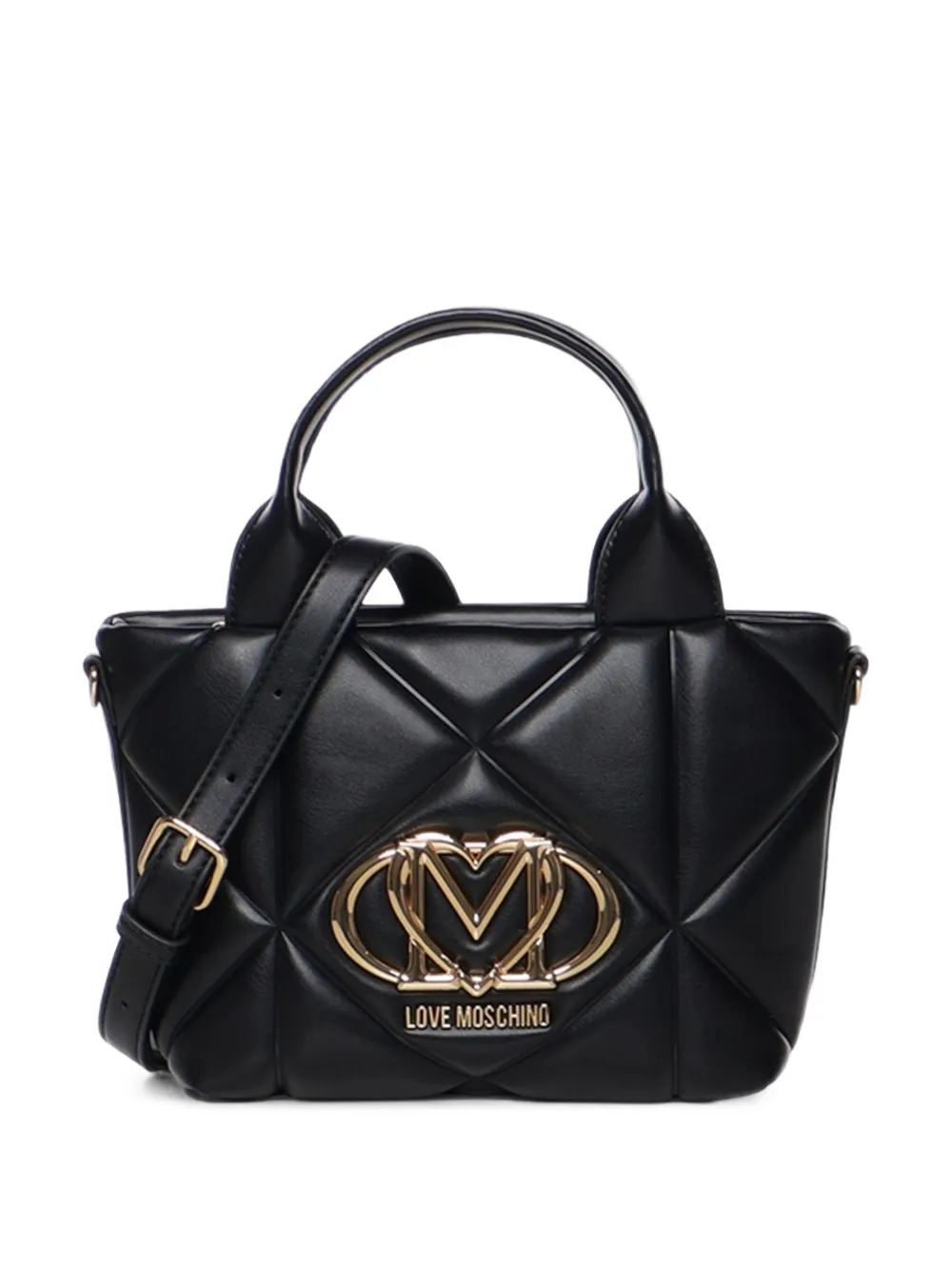Love Moschino quilted logo-plaque tote bag Zwart