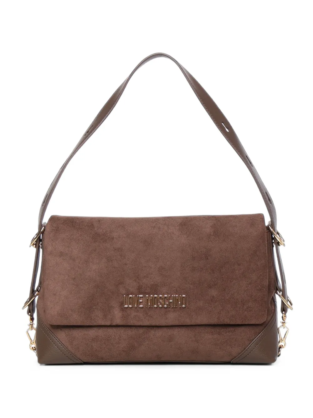 Love Moschino logo-plaque suede-effect shoulder bag - Marrone