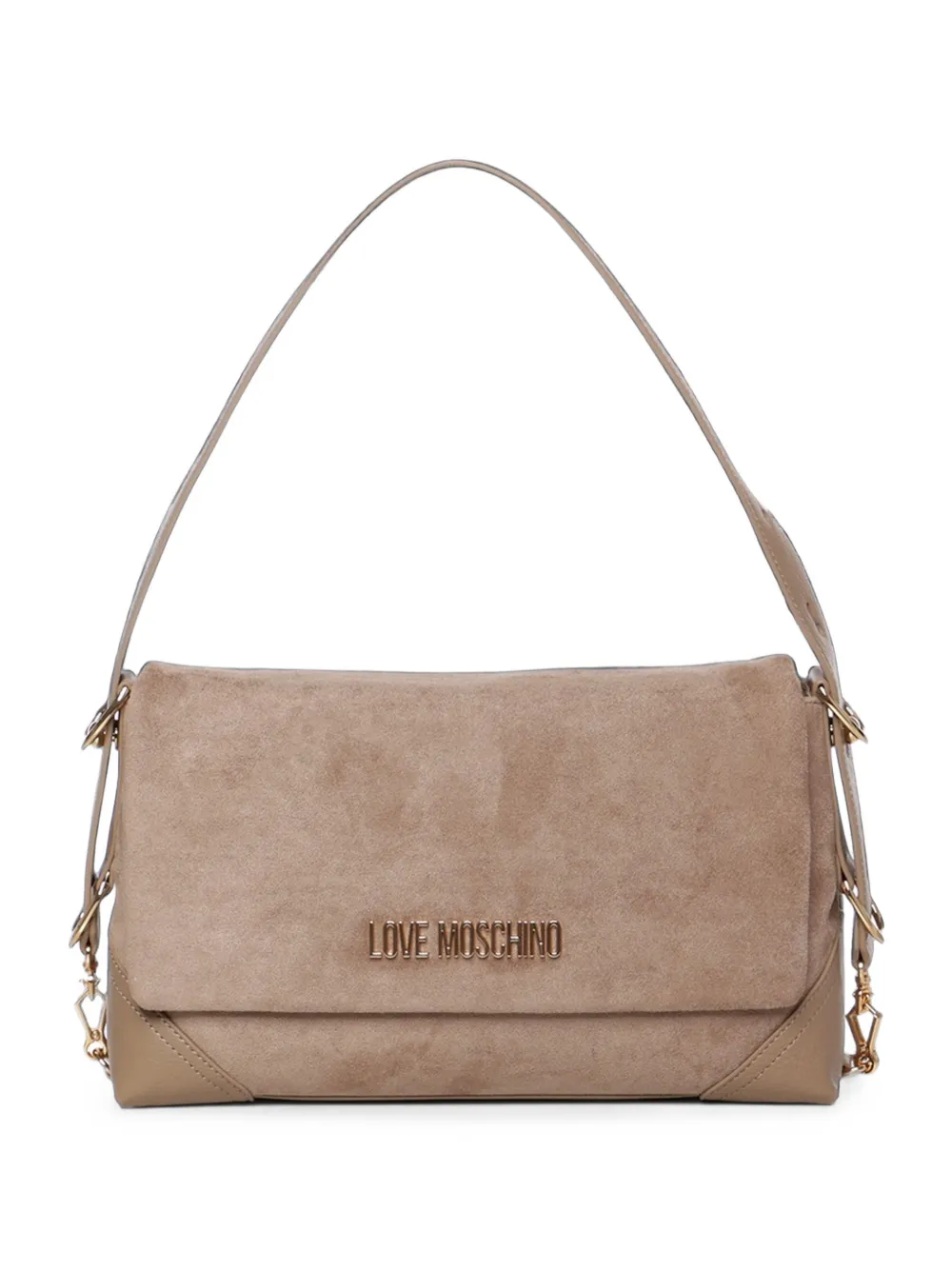 Love Moschino logo-plaque suede-effect shoulder bag - Toni neutri