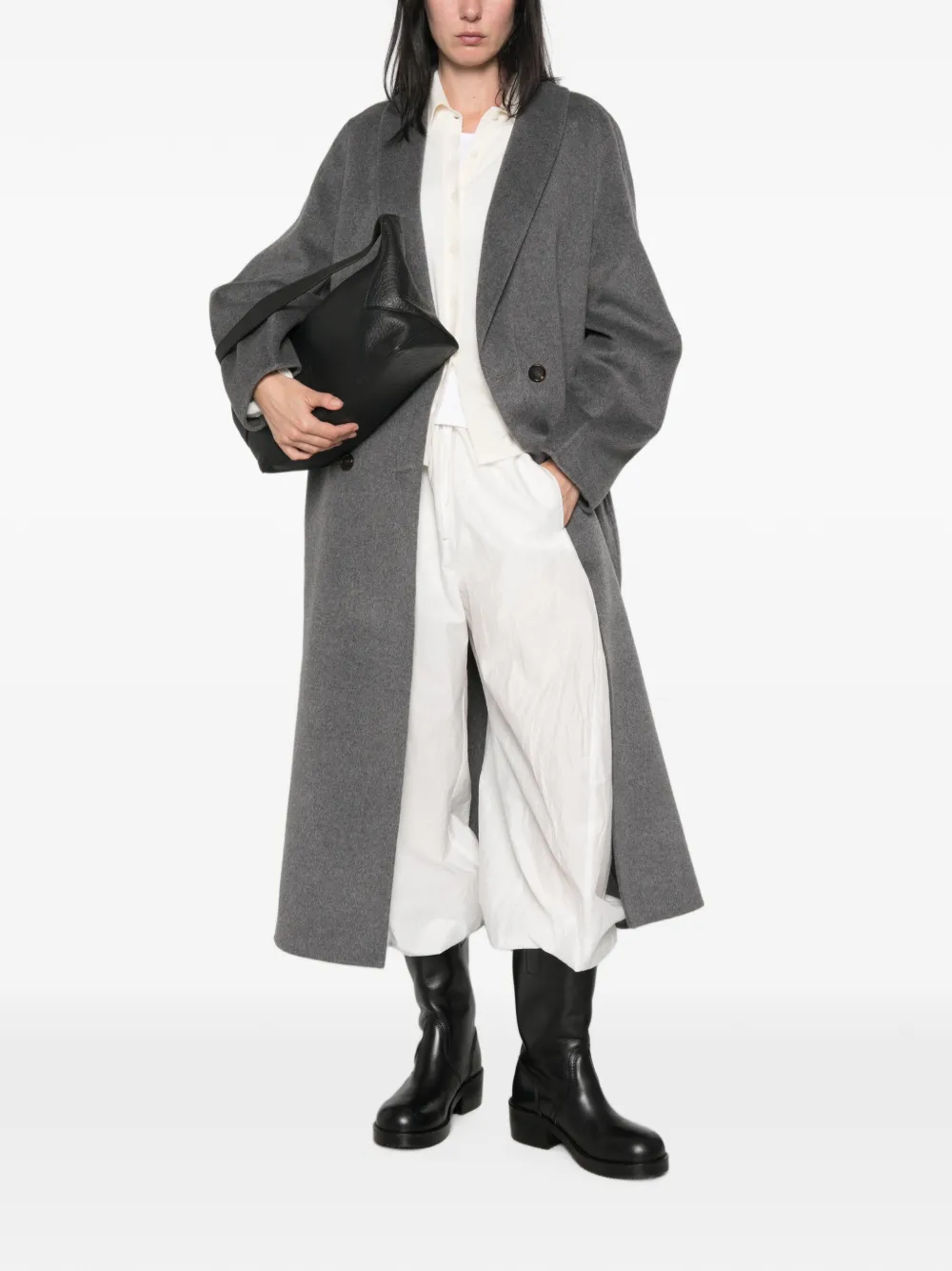 Lisa Yang Double-breasted Shawl-lapel Coat in Grey, view 2
