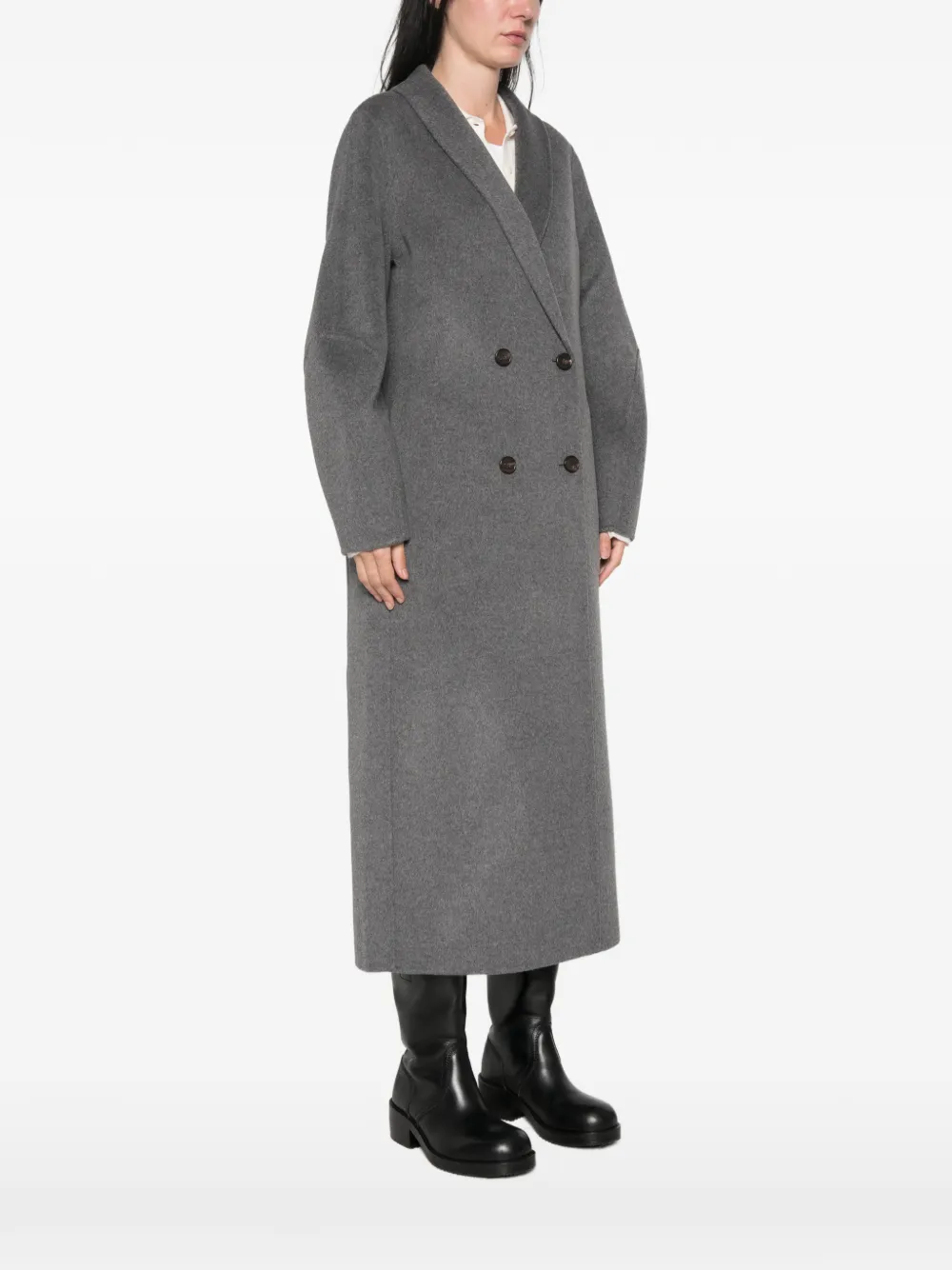 Lisa Yang Double-breasted Shawl-lapel Coat in Grey, view 3