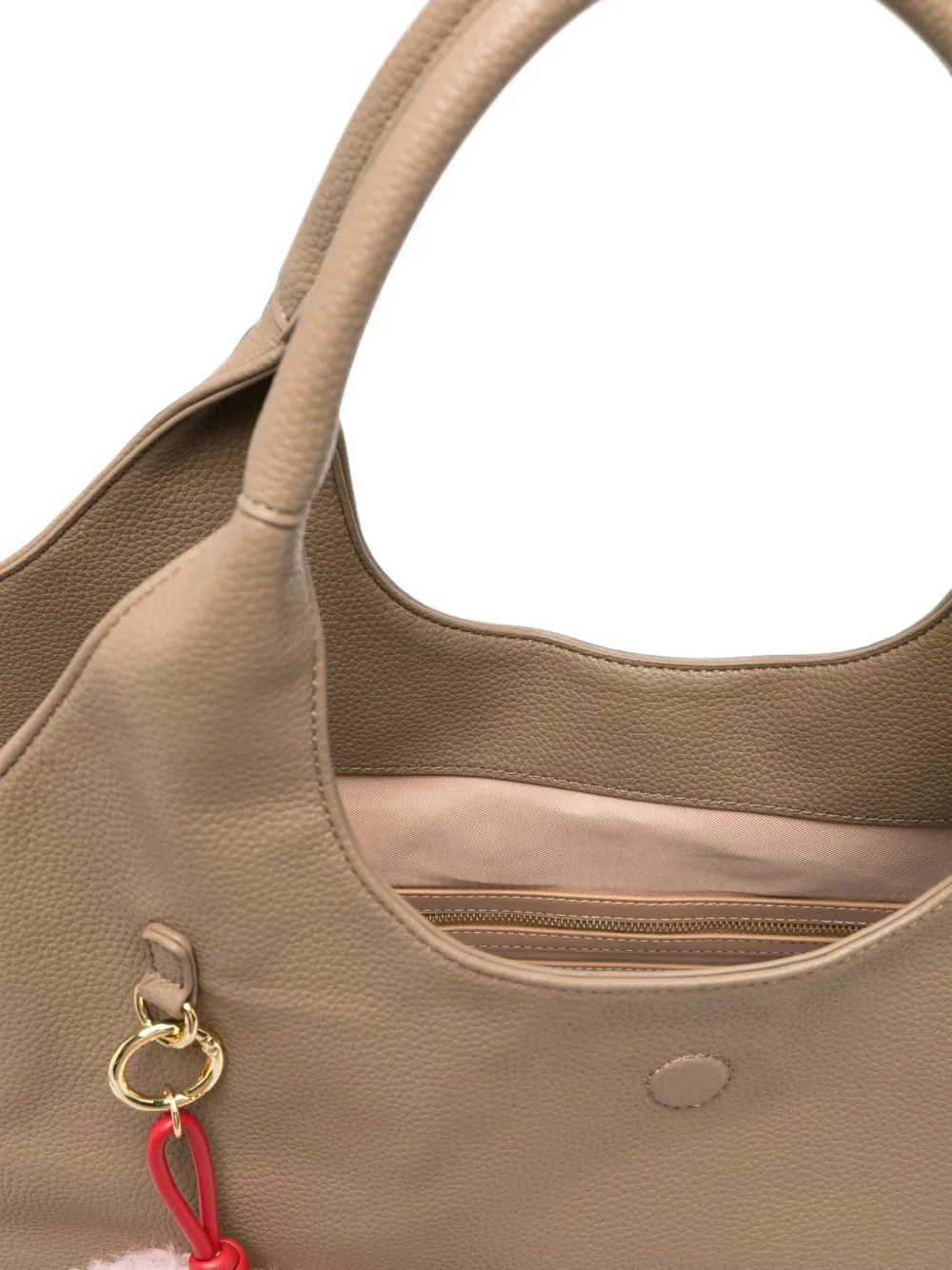 Love Moschino Bewerkte shopper met pompon-bedel Beige