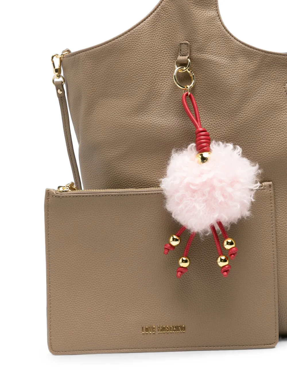 Love Moschino Bewerkte shopper met pompon-bedel Beige
