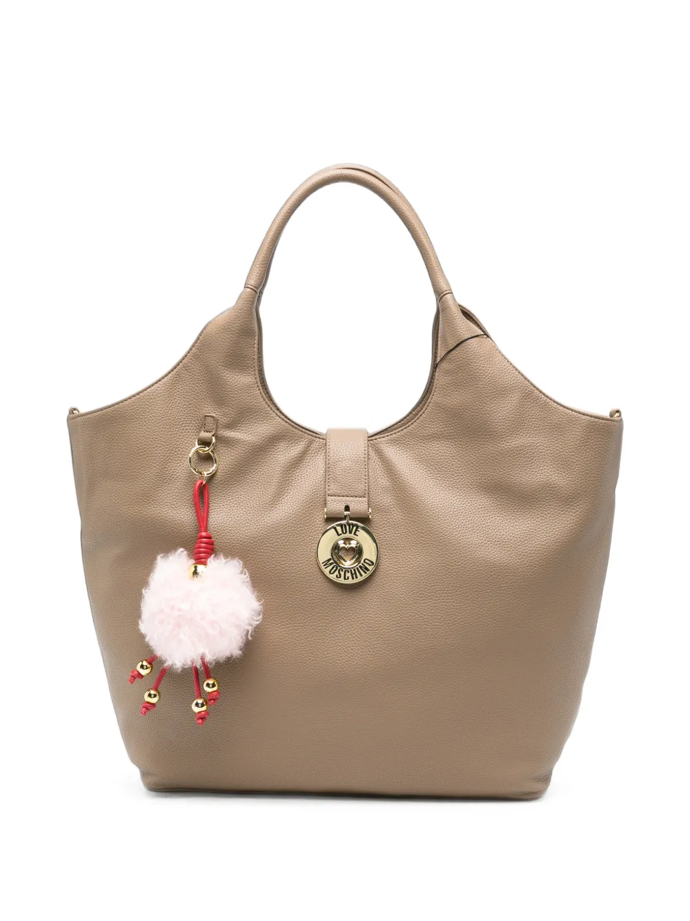 Love Moschino pebbled pompom-charm tote bag - Toni neutri