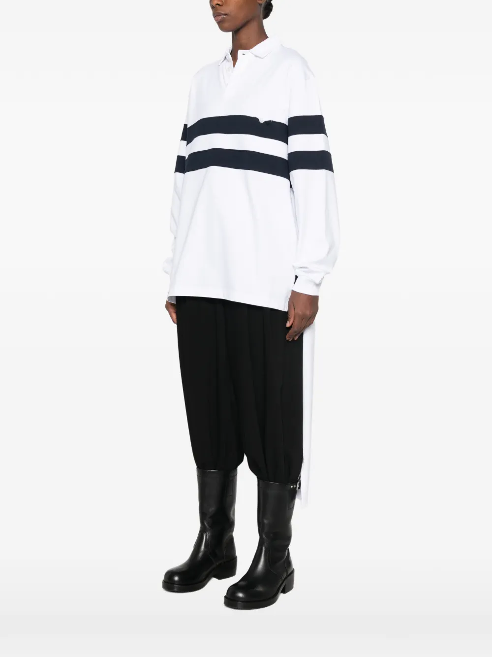 DARKPARK Jill stripe-detail asymmetric polo top Wit