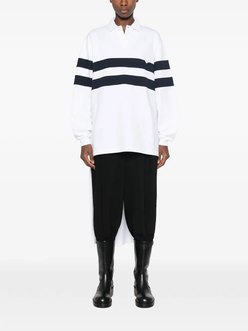 DARKPARK Jill stripe-detail asymmetric polo top Wit