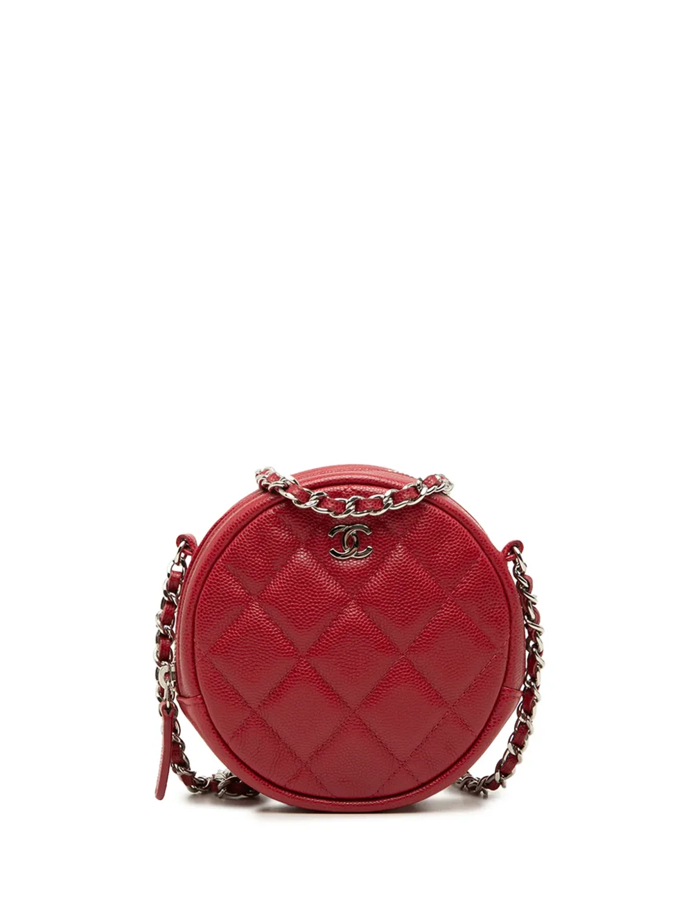 CHANEL Pre-Owned Clutch tonda in pelle Caviar trapuntata con catena 2018-2019 - Rosso