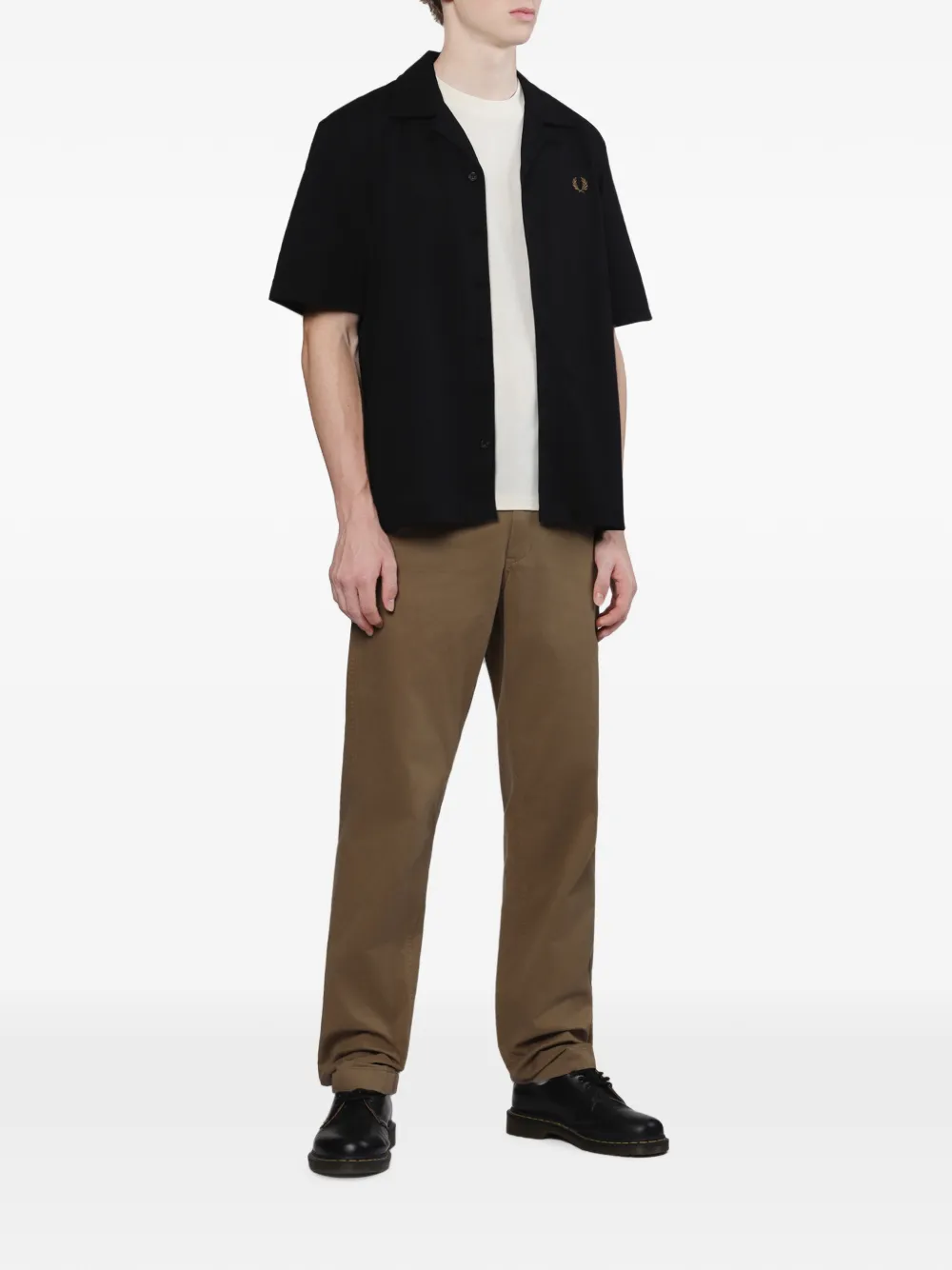Fred Perry Overhemd met campkraag en geborduurd logo Zwart