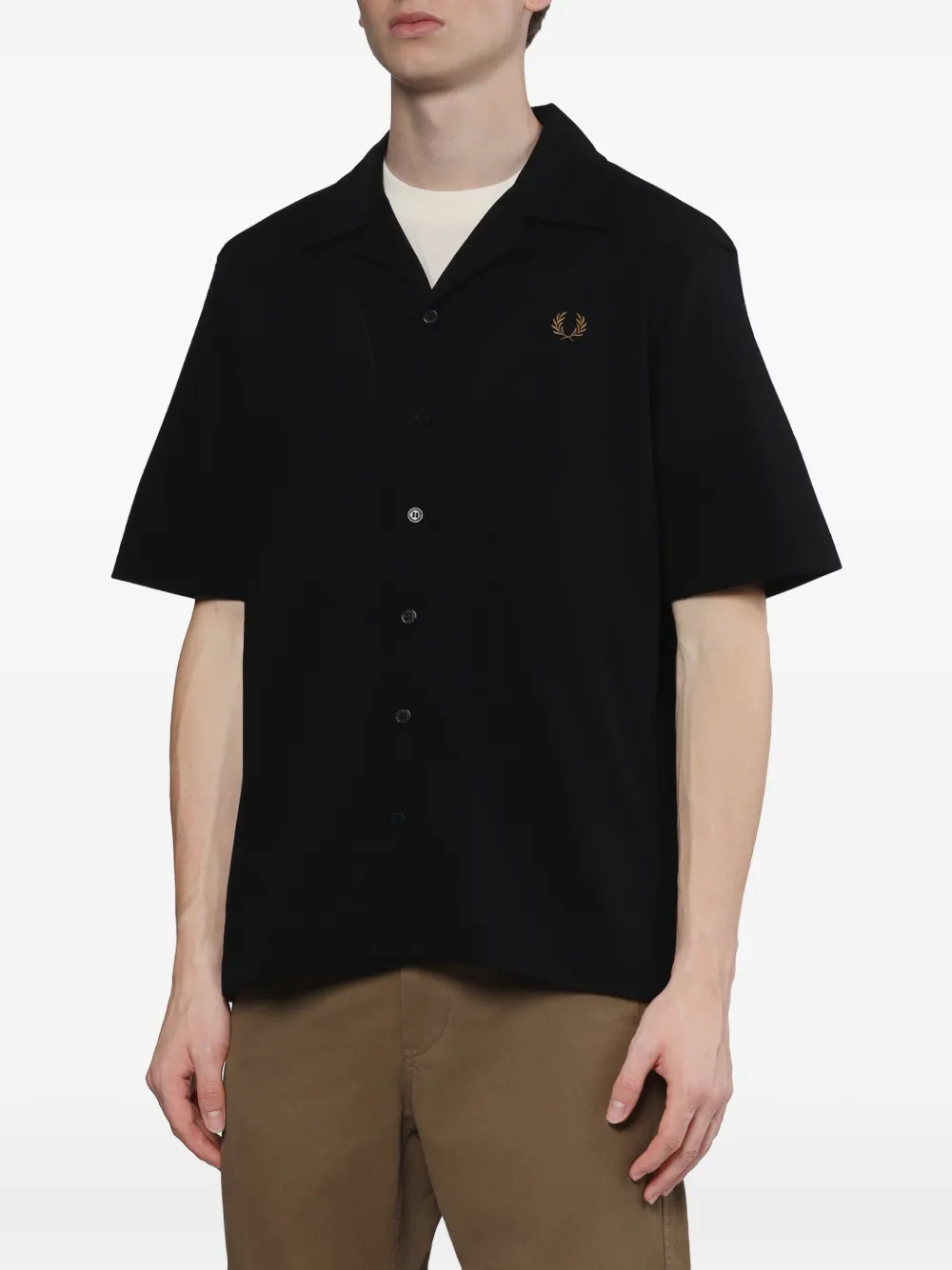 Fred Perry Overhemd met campkraag en geborduurd logo Zwart