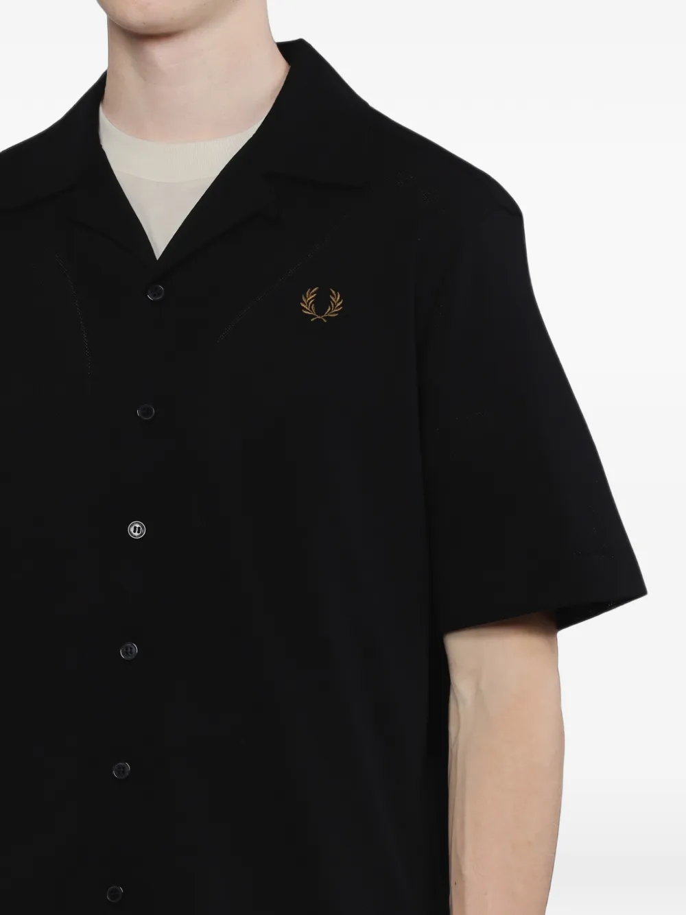 Fred Perry Overhemd met campkraag en geborduurd logo Zwart