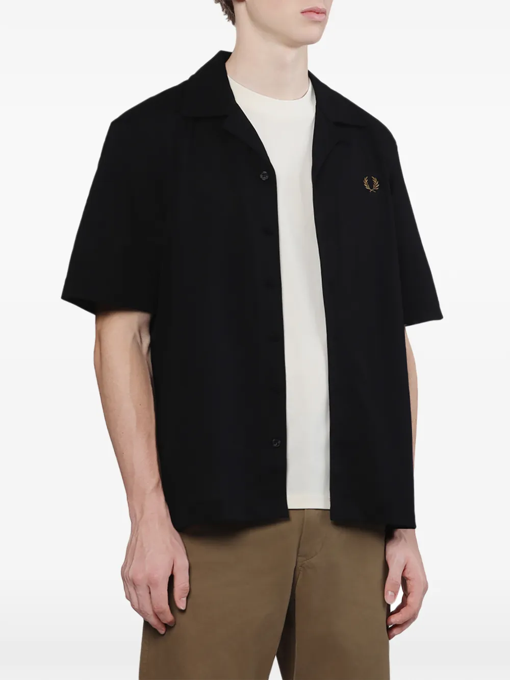 Fred Perry Overhemd met campkraag en geborduurd logo Zwart