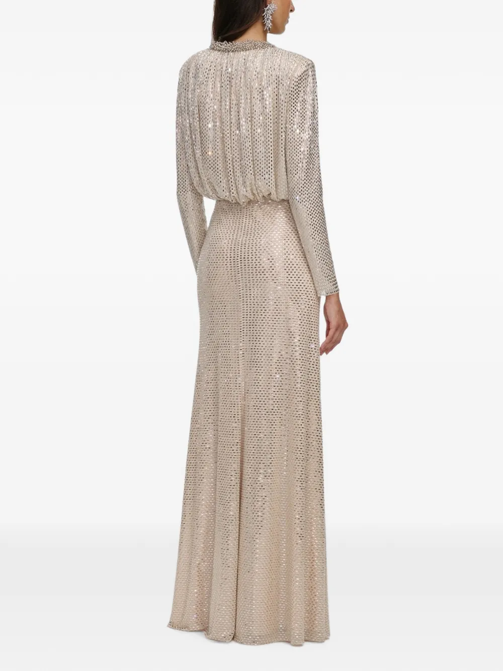 Self-Portrait Maxi-jurk met ruches verfraaid met stras Beige