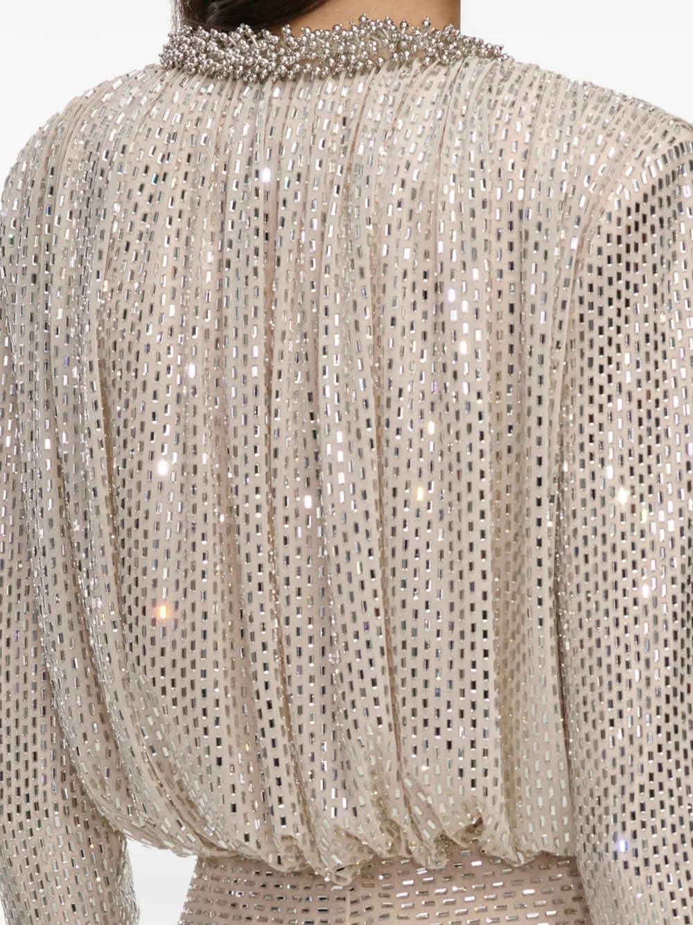 Self-Portrait Maxi-jurk met ruches verfraaid met stras Beige