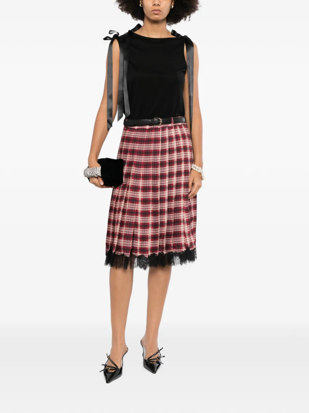 Self-Portrait pleated lace-trim skirt Rood