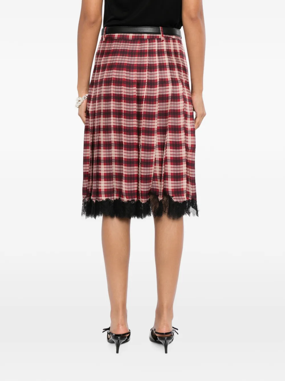 Self-Portrait pleated lace-trim skirt Rood