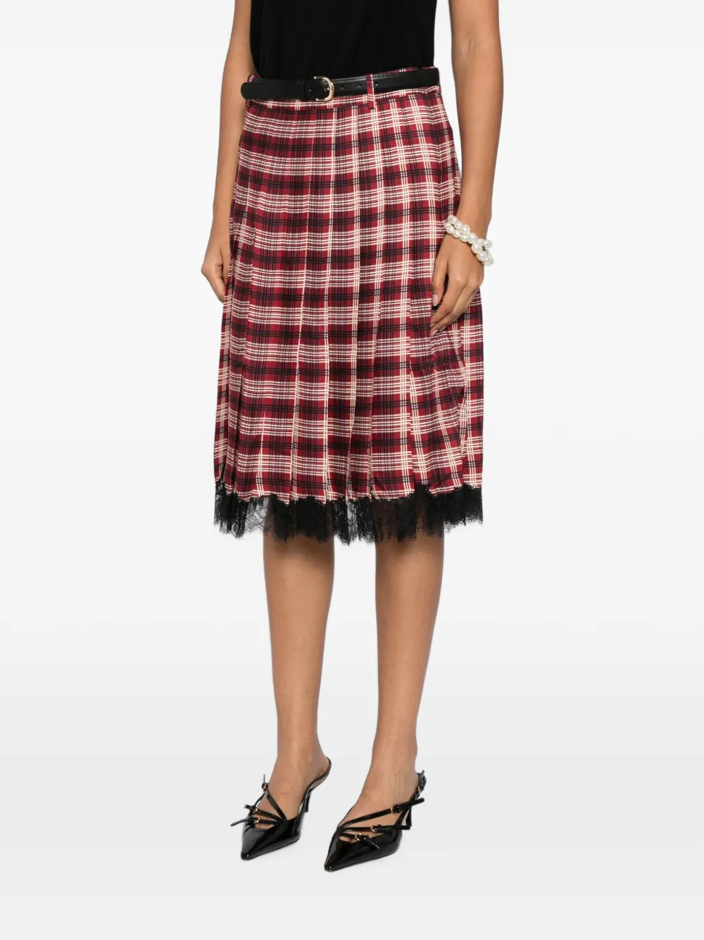 Self-Portrait pleated lace-trim skirt Rood