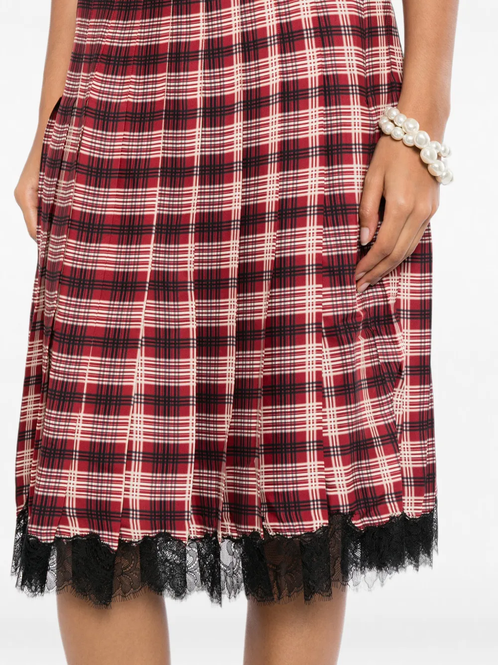 Self-Portrait pleated lace-trim skirt Rood