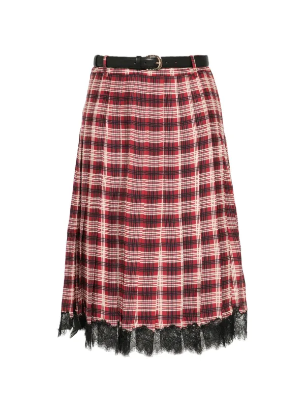 Self-Portrait Pleated Lace-trim Skirt in Red